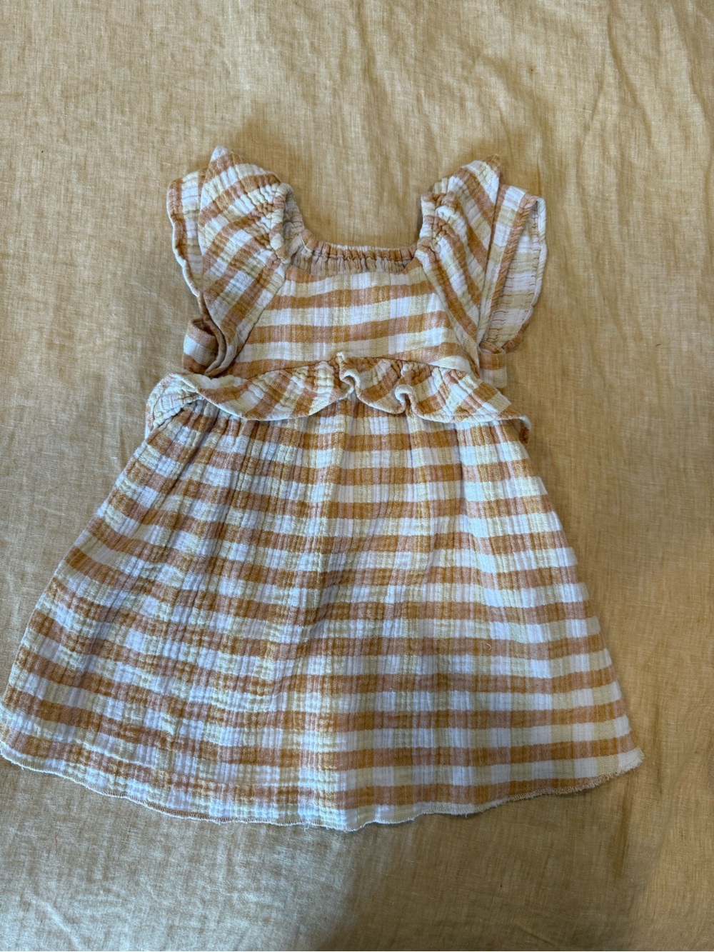 Zara Cream and Tan Gingham Ruffle Dress